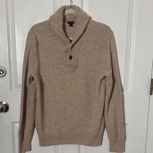 J. Crew Tan 100% Lambs Wool Shawl Collar Turtleneck Sweater Size Large